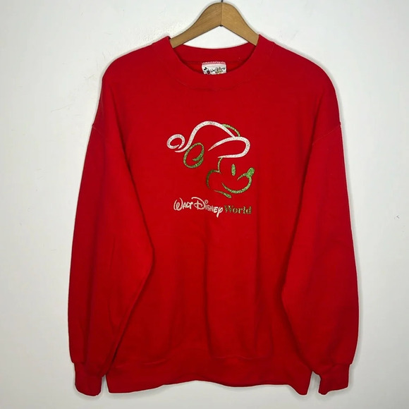 Walt Disney World Mickey Mouse Christmas Glitter Graphic Crewneck Sweatshirt - Picture 1 of 10